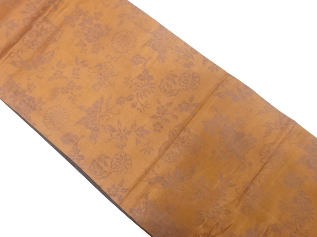 JAPANESE KIMONO / ANTIQUE CHUYA OBI / SILK / WOVEN FLORAL PLANTS